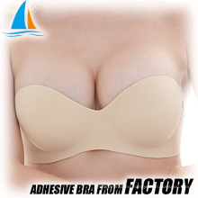 One piece adhesive cloth strapless push up woman sexy nighty and bra